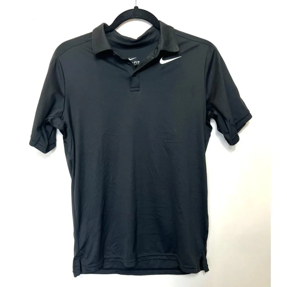 Nike Dri-Fit Black Polo Shirt Womens Large 100% Polyester Lightweight Breathable